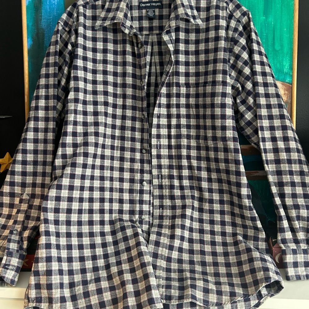 Denver Hayes Navy and White Plaid Flannel Shirt Medium - Picture 4 of 14